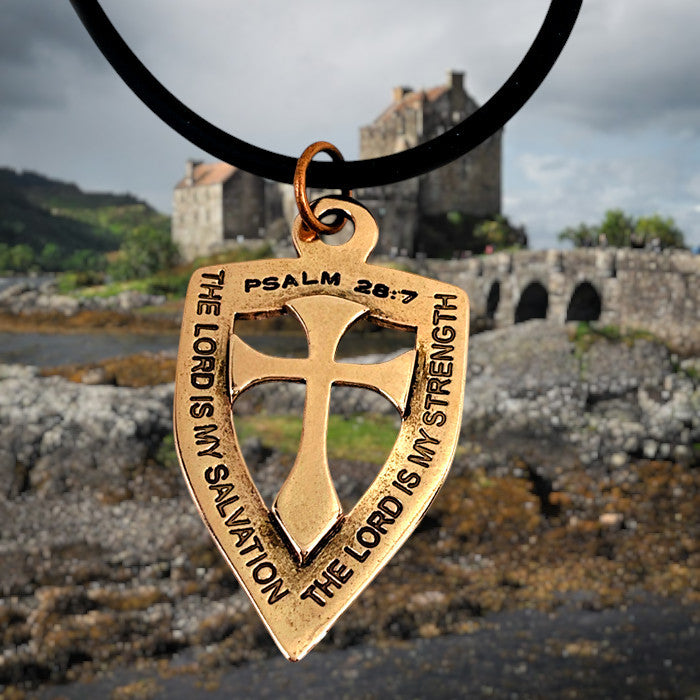 Shield with Cross Pendant Necklace Rose Gold Metal Finish