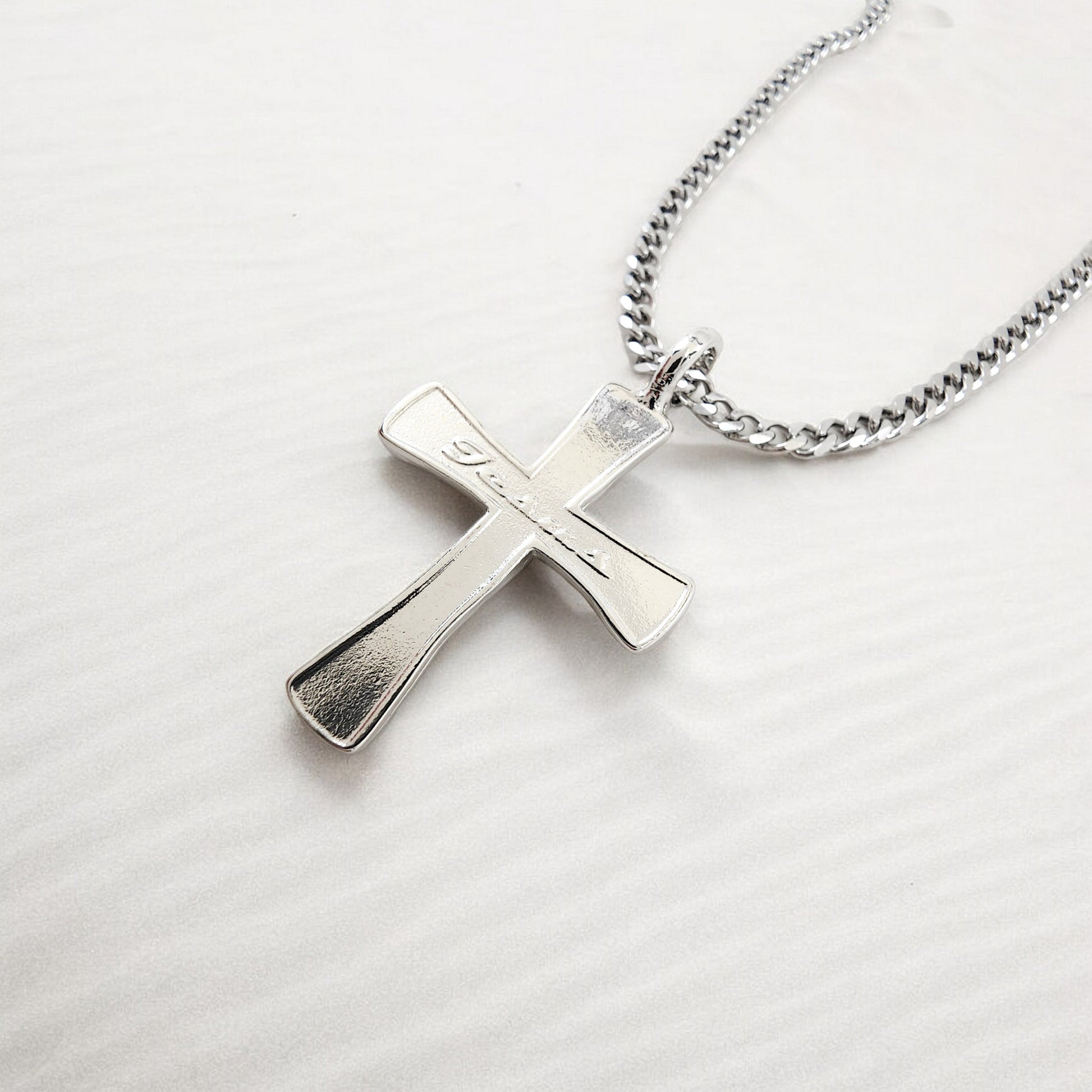 Cross Jesus Rhodium Silver Metal Finish Necklace Steel Chain Necklace