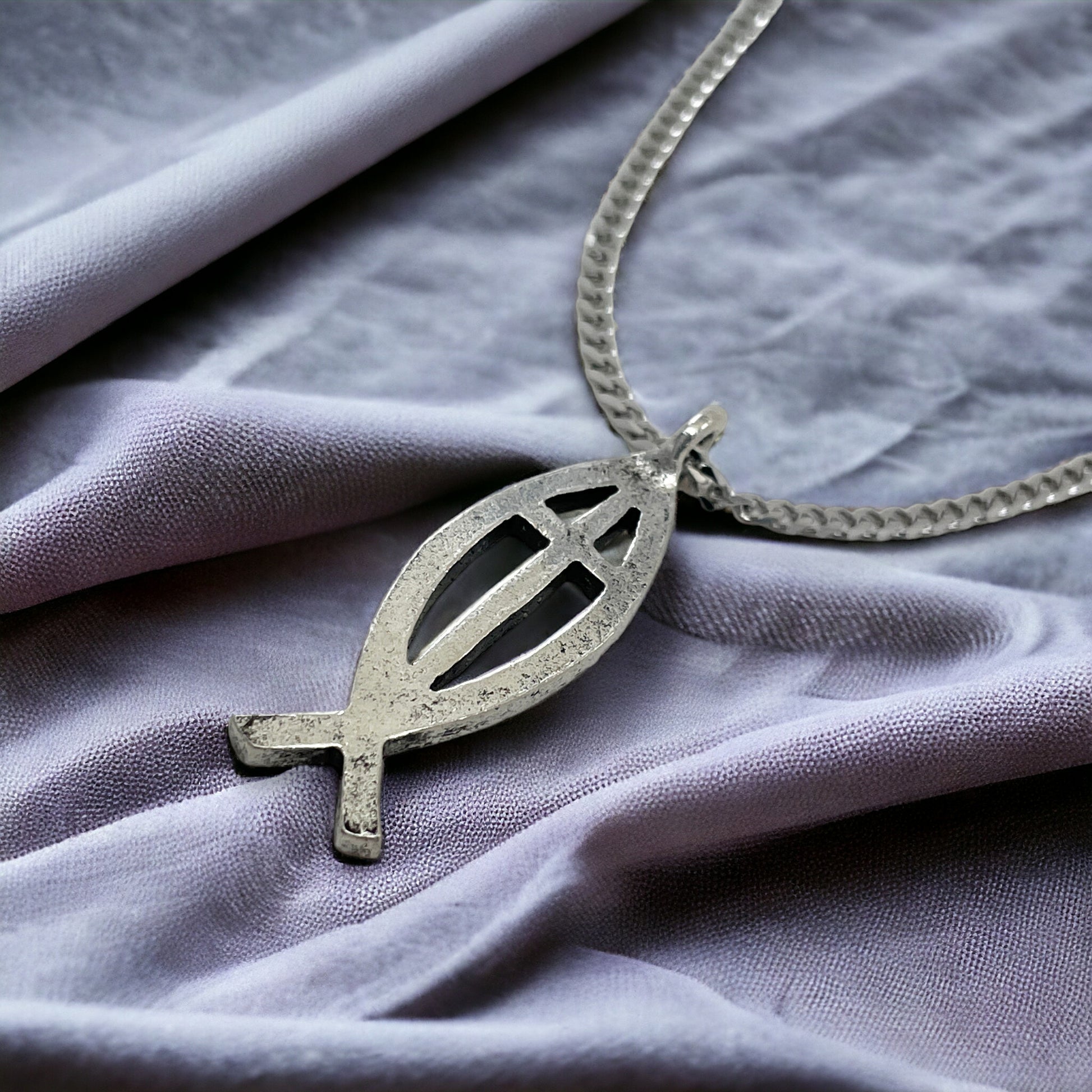 Cross Ichthus Fish Stainless Steel Chain Necklace