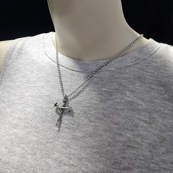 Rustic Nail Cross Necklace on ball chain