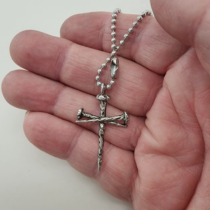 Rustic Nail Cross Necklace on ball chain