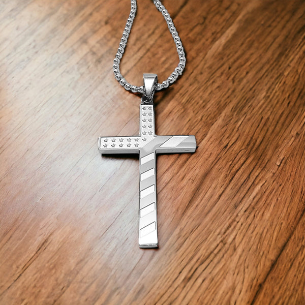 USA Cross Pendant Ball Chain Necklace
