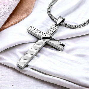 American Flag Cross Stainless Steel Curb Chain Necklace