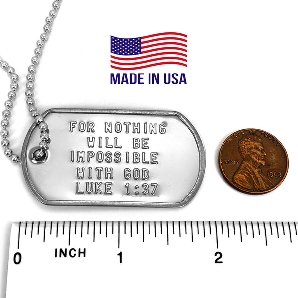 For Nothing Is Impossible With God Luke 1:37 Dog Tag Necklace