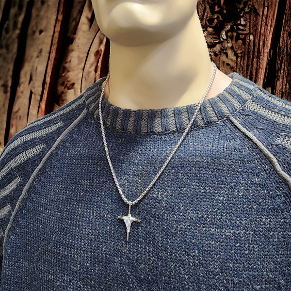 Rope Wrapped Cross Rhodium Metal Finish Heavy Chain Necklace