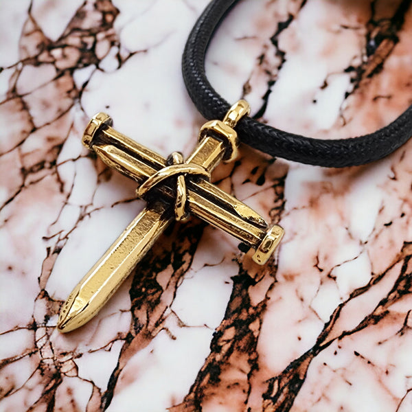Antique Nail Cross Necklace In Gold