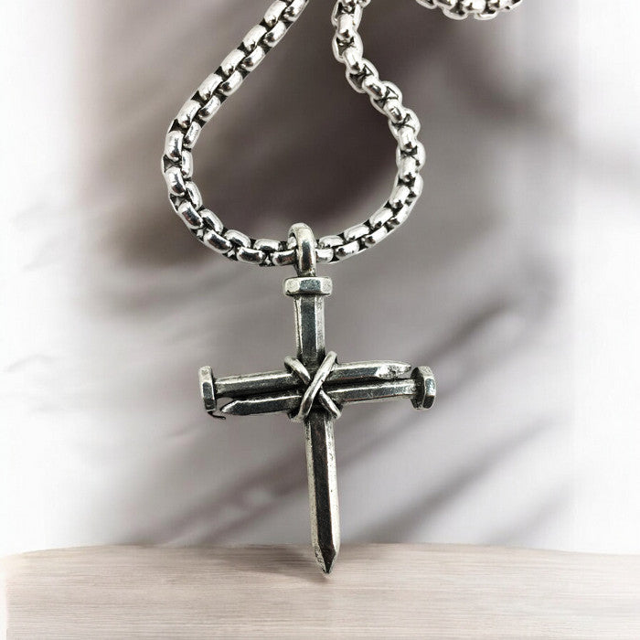 Nail Cross Necklace On Heavy Box Chain - Main Image