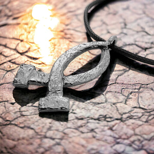 Ichthus Dark Metal Finish Fish Hammered Nails Large Black Cord Necklace
