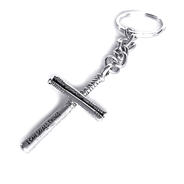 Baseball Bat Cross Key Chain Antique Pewter - Forgiven Jewelry