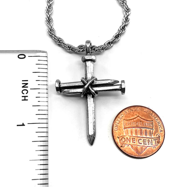 Nail Cross Necklace On Rope Chain - Forgiven Jewelry
