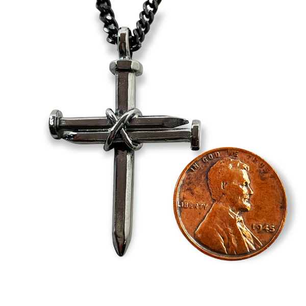 Nail Cross Dark Metal Finish Pendant Dark Finish Chain Necklace