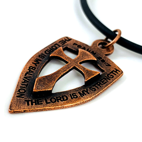 Shield with Cross Pendant Necklace Copper Color Finish - Forgiven Jewelry