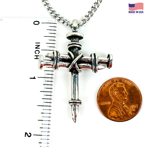 Nail Cross Necklace Antique Silver Finish On Chain - Forgiven Jewelry