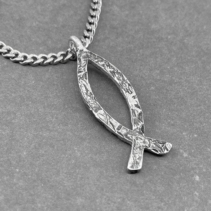 Ichthus Fish Hammered Finish Chain Necklace - Forgiven Jewelry
