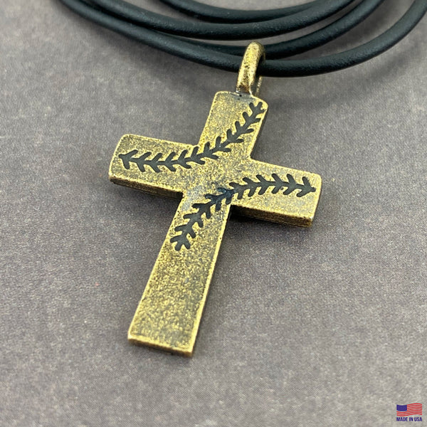 Baseball Stitch Cross Necklace Brass Finish - Forgiven Jewelry