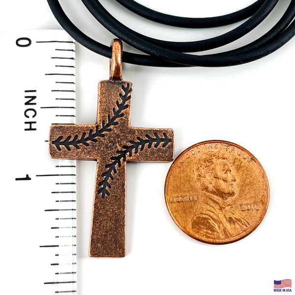 Baseball Stitch Cross Necklace Copper Finish - Forgiven Jewelry