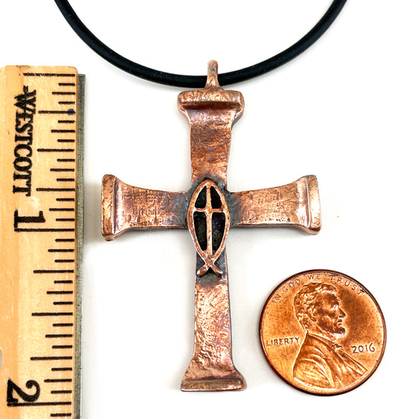 Horse Nails Cross Fish Antique Copper Finish Necklace - Forgiven Jewelry