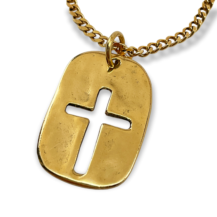 Cross Tag Gold Finish Pendant Gold Chain Necklace