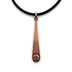 Baseball Softball Bat Necklace Antique Copper On Black Rubber