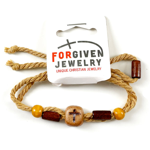 Adjustable Cross Bead Jute Bracelet - Forgiven Jewelry