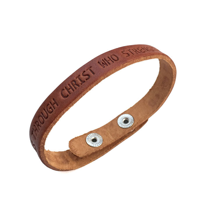 Philippians 4:13 Small Leather Bracelet - Forgiven Jewelry