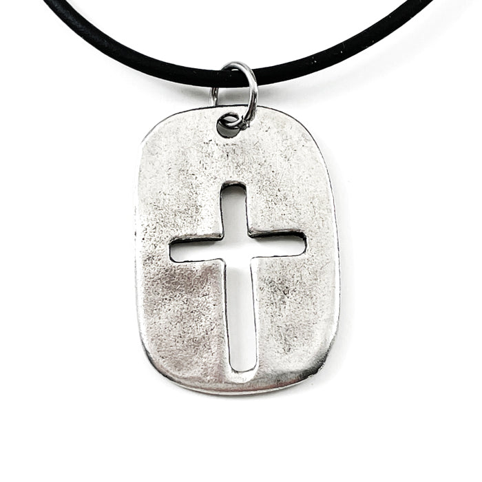 Cross Tag Black Cord Necklace - Forgiven Jewelry