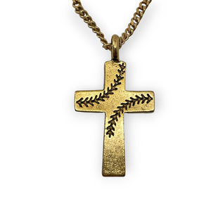 Baseball Stitch Cross Gold Finish Necklace on Chain