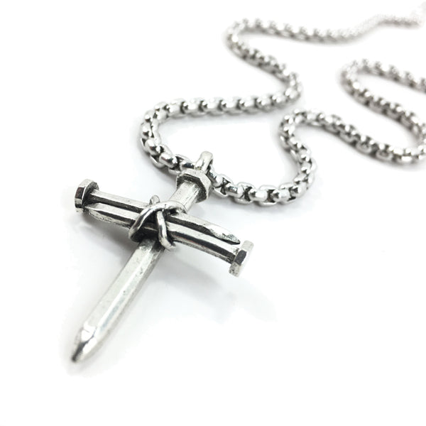Nail Cross Necklace On Heavy Box Chain - Forgiven Jewelry