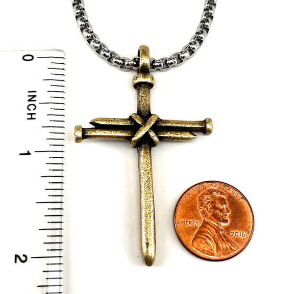 Nail Cross Antique Brass Finish Heavy Chain Necklace - Forgiven Jewelry