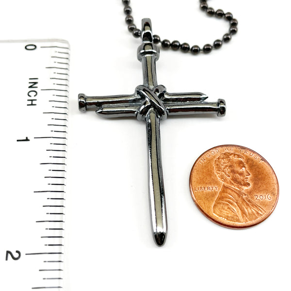Nail Cross Gunmetal Finish Ball Chain Necklace - Forgiven Jewelry
