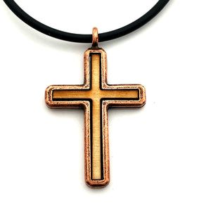 Cross Wood Inlay Antique Copper Pendant Necklace