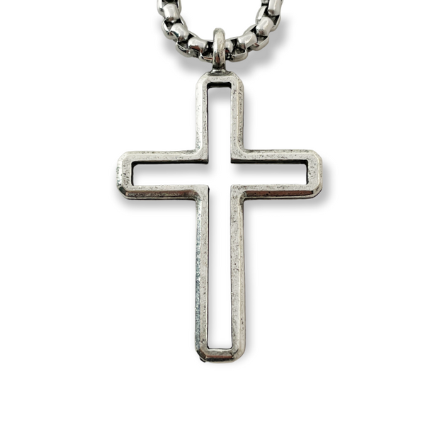 Cross Antique Silver Metal Finish Pendant Heavy Chain Necklace