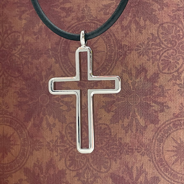 Cross Rhodium Pendant Necklace