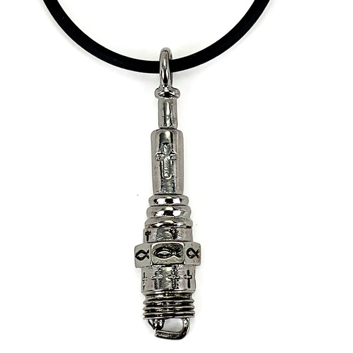 Spark Plug Gunmetal Finish Necklace - Forgiven Jewelry