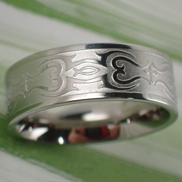 Jesus Fish Cross Ring Tribal Design - Forgiven Jewelry