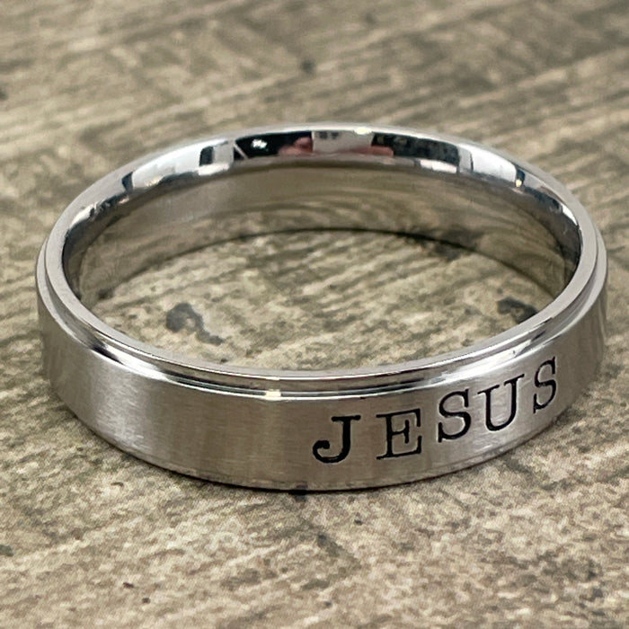 Jesus Hand Stamped Stainless Steel Band Ring - Forgiven Jewelry