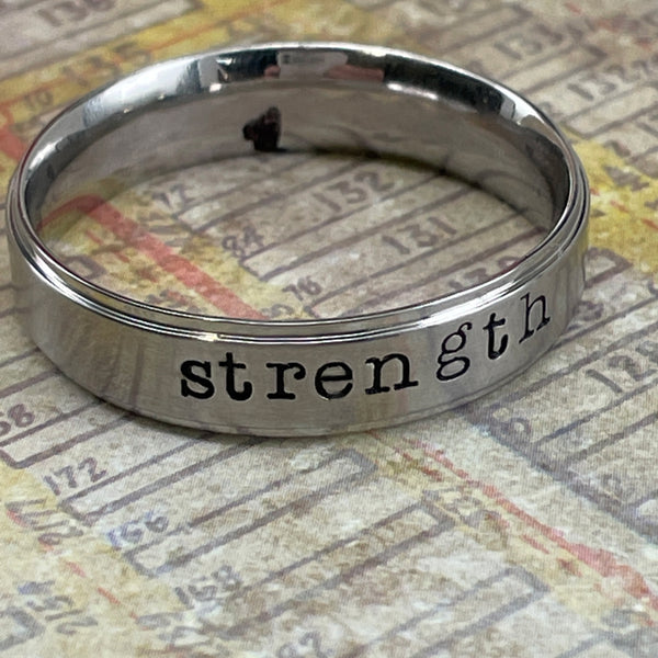 Strength Hand Stamped Band Ring - Forgiven Jewelry