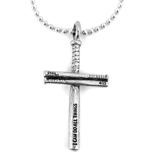 Baseball Bat Cross Necklace Pewter - Forgiven Jewelry