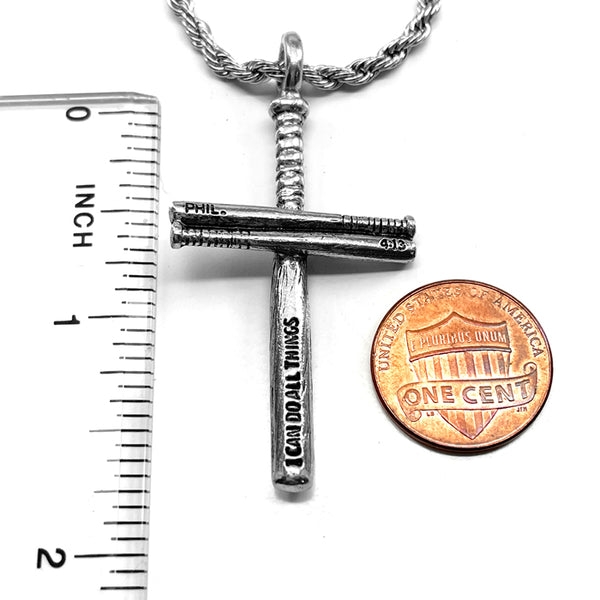 Baseball Bat Cross Necklace Pewter Rope chain - Forgiven Jewelry