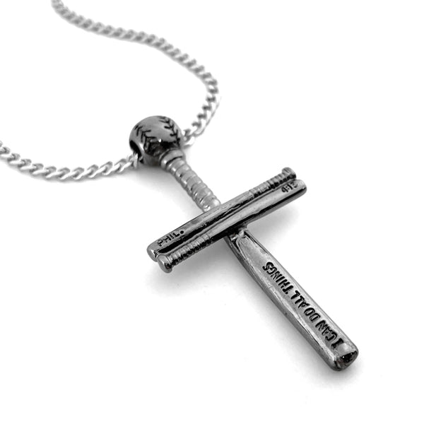 Baseball Bat And Ball Cross Gunmetal Finish On Chain Necklace Phil 413 - Forgiven Jewelry