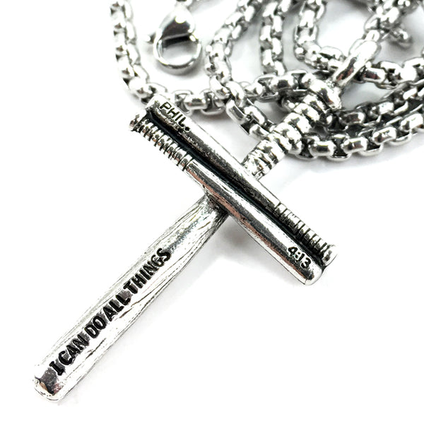 Baseball Bat Cross Necklace Pewter on Heavy Chain - Forgiven Jewelry