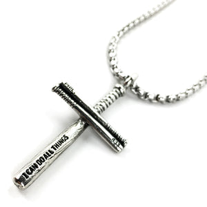 Baseball Bat Cross Necklace Pewter on Heavy Chain - Forgiven Jewelry