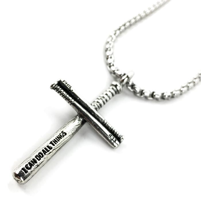 Baseball Softball Personalized Bat Cross Necklace Pewter on Heavy Chain - Forgiven Jewelry