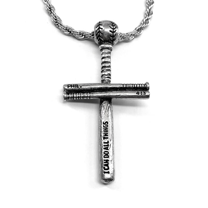Baseball Bat And Ball Cross Necklace Phil 413 Rope Chain - Forgiven Jewelry