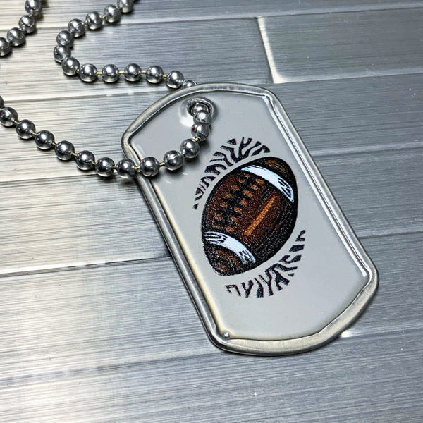 Football Mini Dog Tag Philippians 4:13 Necklace On 30 Inch Ball Chain - Forgiven Jewelry