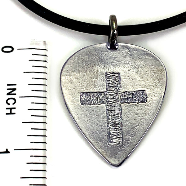 Cross Gunmetal Guitar Pick Necklace - Forgiven Jewelry