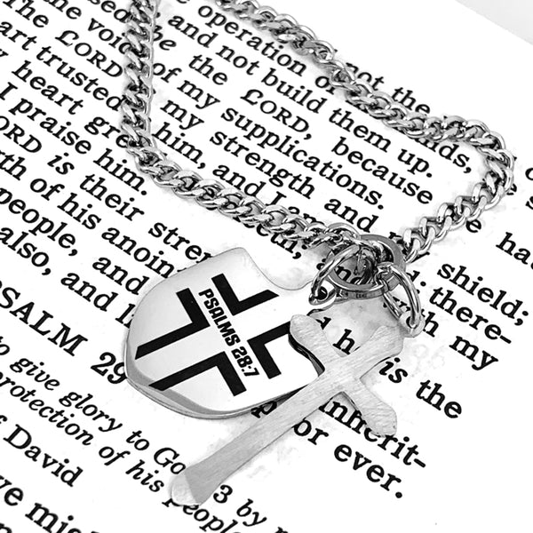 Shield with Cross 18 Inch Chain Necklace - Forgiven Jewelry