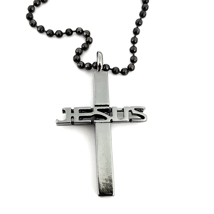 Jesus Cross Gunmetal on Ball Chain - Forgiven Jewelry