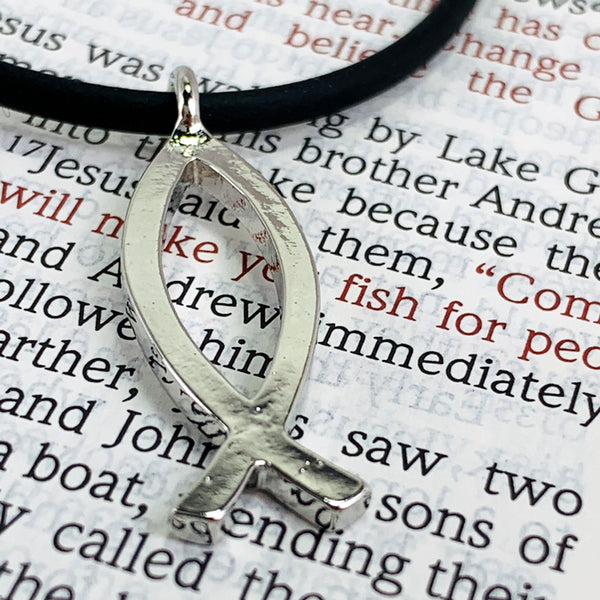 Ichthus Fish Rhodium Metal Necklace - Forgiven Jewelry