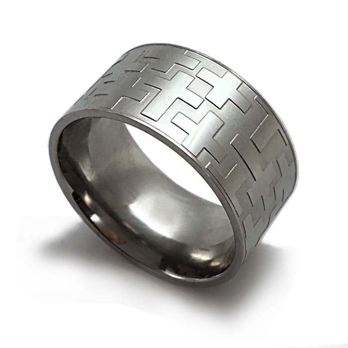 Cross Ring Mens Wide Band Ring - Forgiven Jewelry